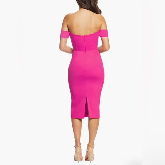 Dress The Population Bailey Off-The-Shoulder Slim Midi Dress Hot Pink Size M - Picture 6 of 13
